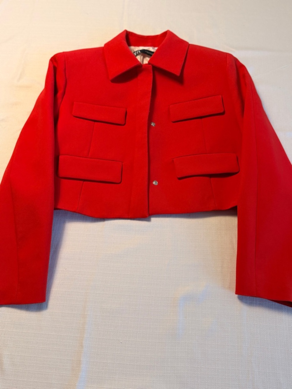Zara Red Cropped Jacket with Flap Pockets - Picture 2 of 6